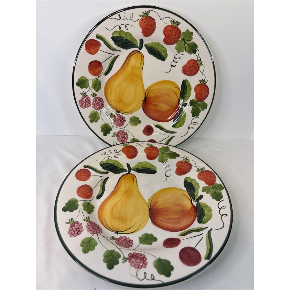 2 Tabletops Unlimited Fruit Medley 10 7/8" dinner plates Mimosa Hand Painted